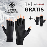 Tieberg™ - Kompressionshandschuhe in schwarz mit offenem Fingerkuppendesign an den Händen, bieten Kälteschutz im Schnee. Text: 2 Jahre Garantie, 1+1 Gratis, jetzt kostenlos statt 29,99€ - nur für kurze Zeit!.
